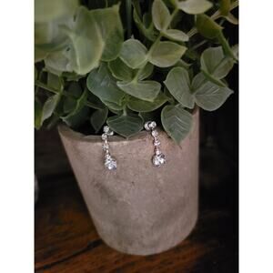 Glam OEC Dangle Drop CZ Silver Tone Earrings